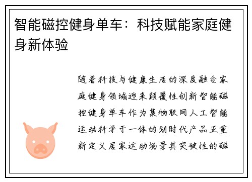 智能磁控健身单车：科技赋能家庭健身新体验