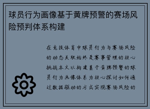 球员行为画像基于黄牌预警的赛场风险预判体系构建